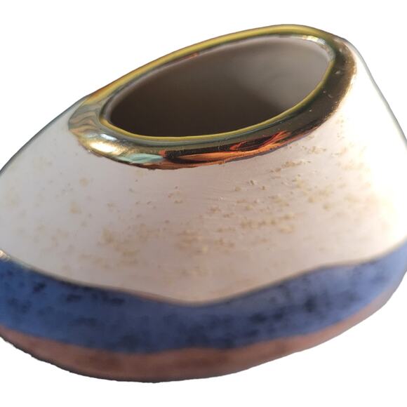 VINTAGE 1990s SIGNED Craig Nowell 22K gold inlay Southwestern pottery vase 6" - Picture 2 of 8